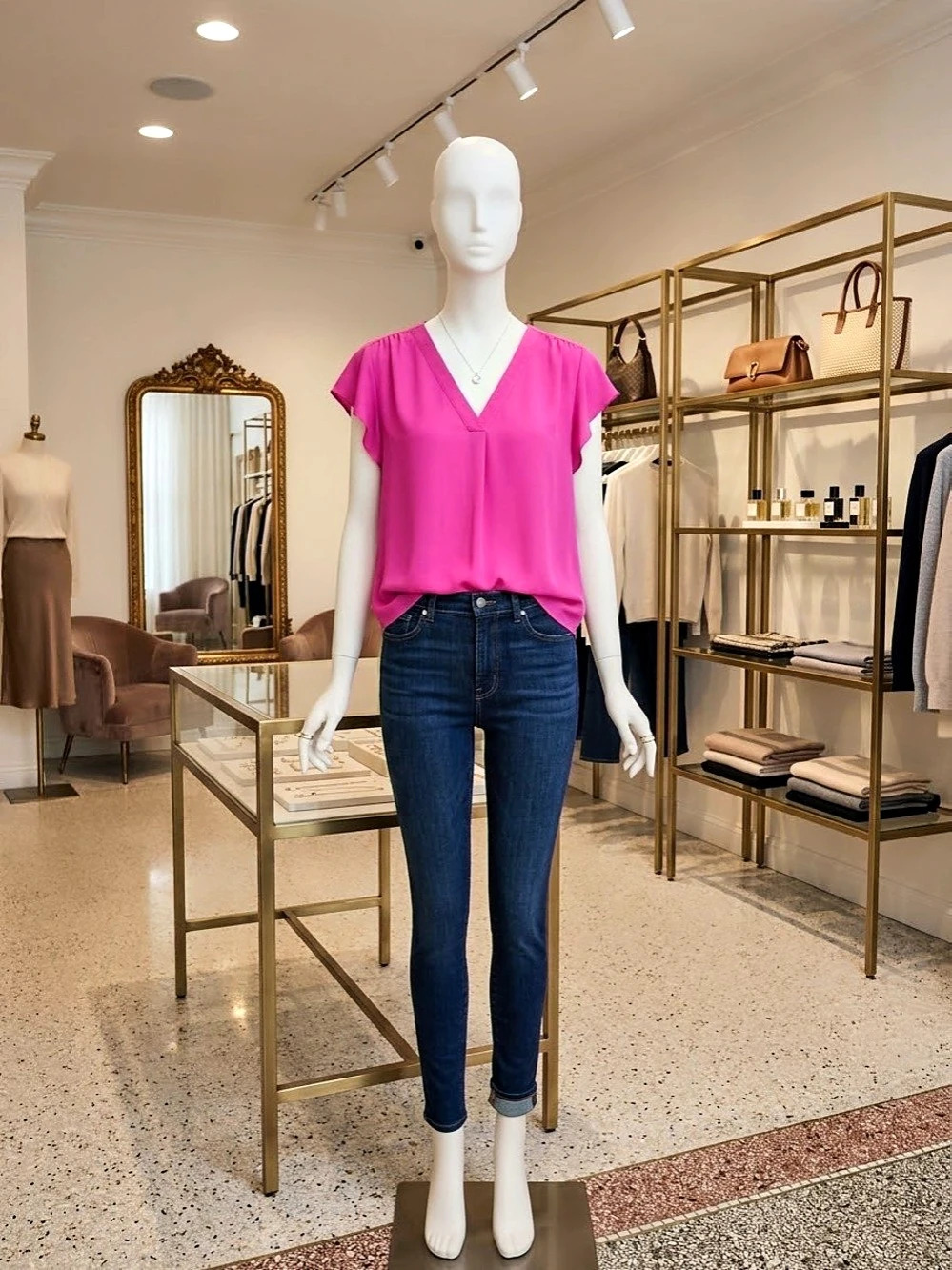 Chaus Short Sleeve Blouse in Pink Size Large Like New